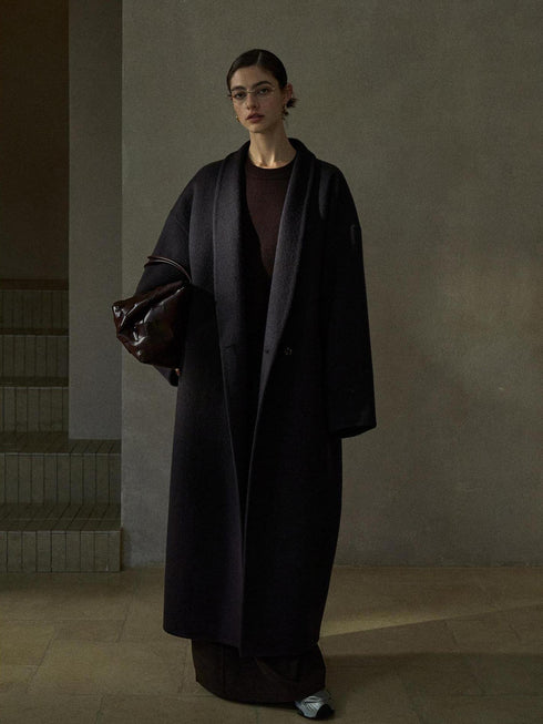 Halo Shawl-Collar Double-Faced Wool Coat